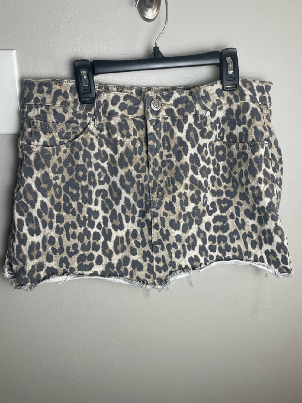 YMI Leopard Print Denim Mini Skirt